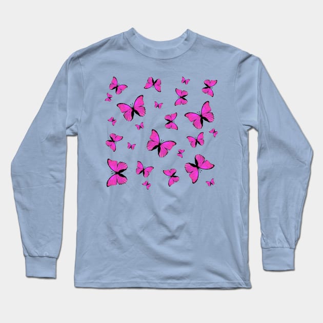 Pink butterflies print Long Sleeve T-Shirt by rlnielsen4